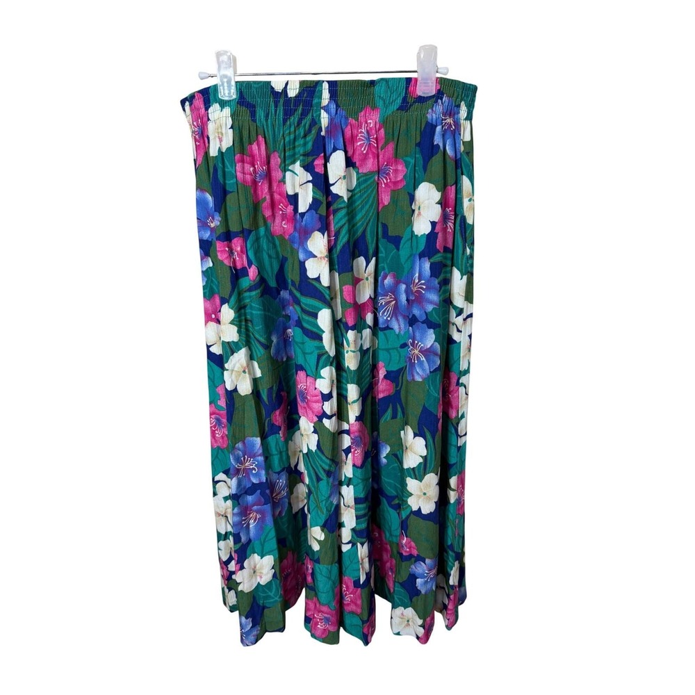 Alfred Dunner Vintage Floral Maxi Skirt Green Pink Blue Made in USA 14